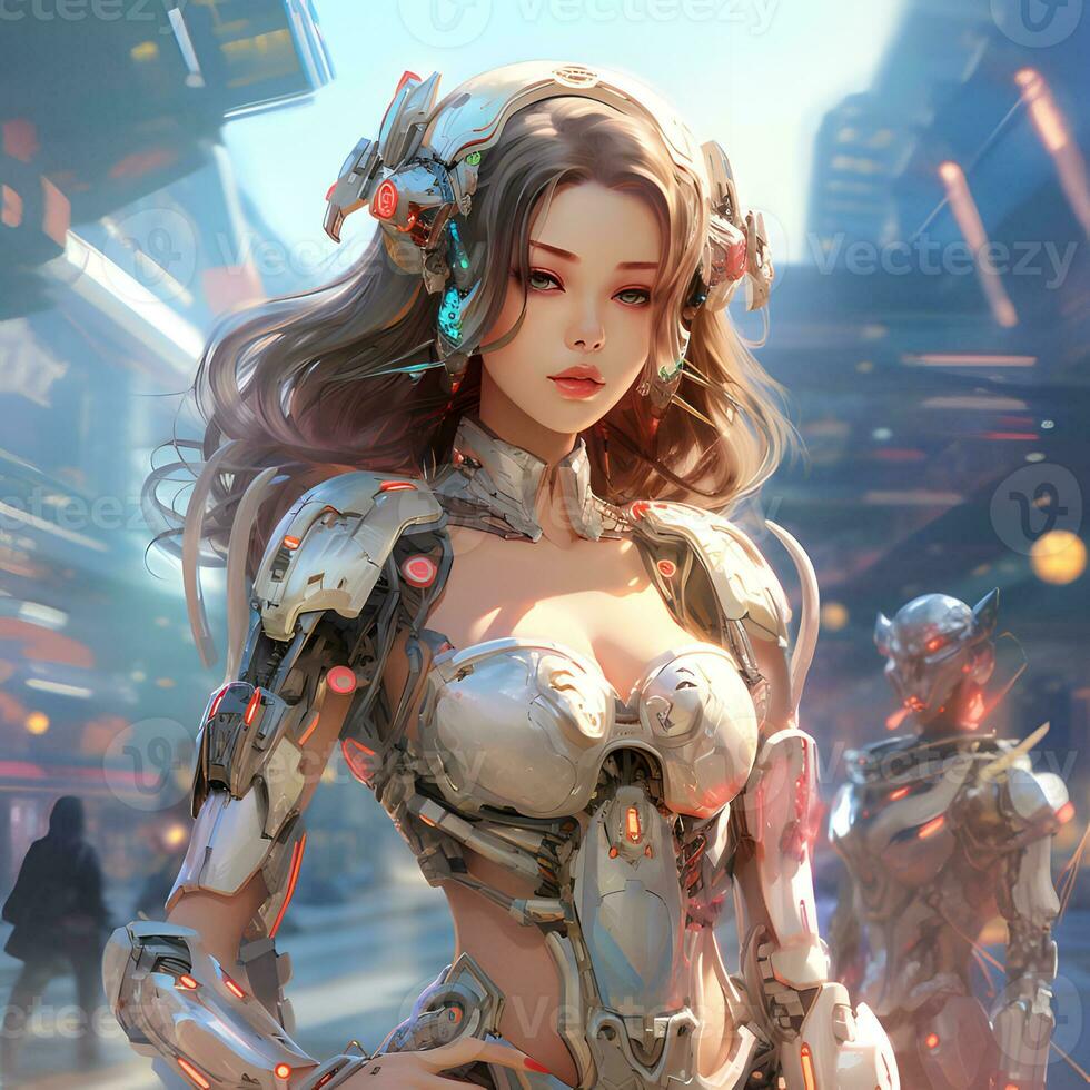 3d render of Mecha robot anime girl photo