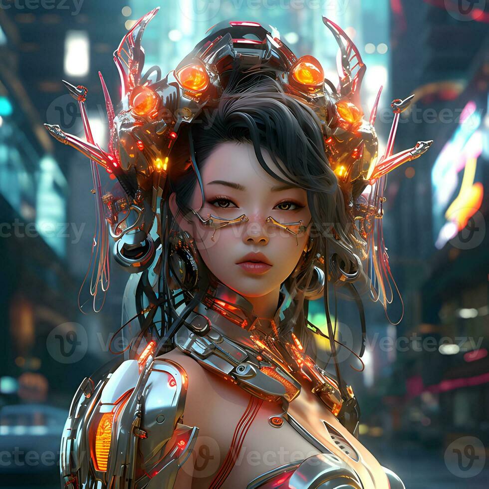 3d render of Mecha robot anime girl photo
