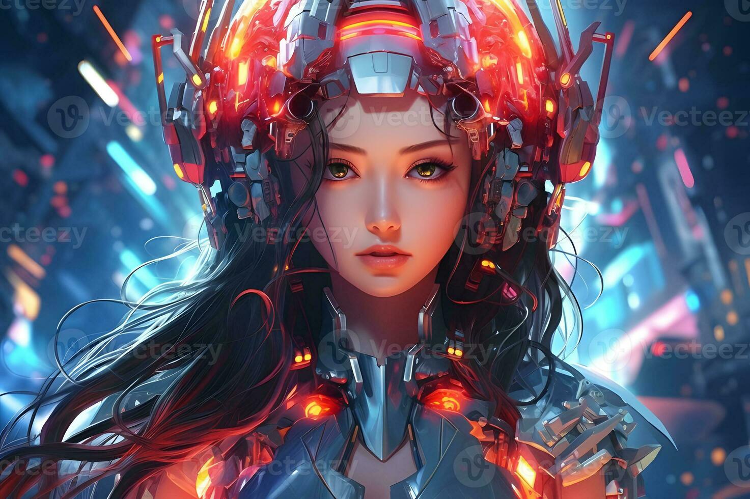 3d render of Mecha robot anime girl photo