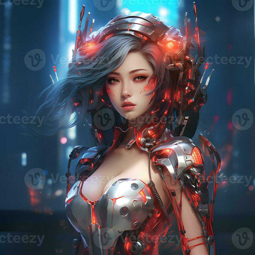 3d render of Mecha robot anime girl photo