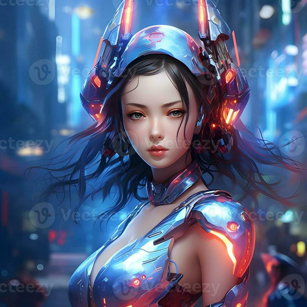 Premium Photo  3d render of mecha robot anime girl