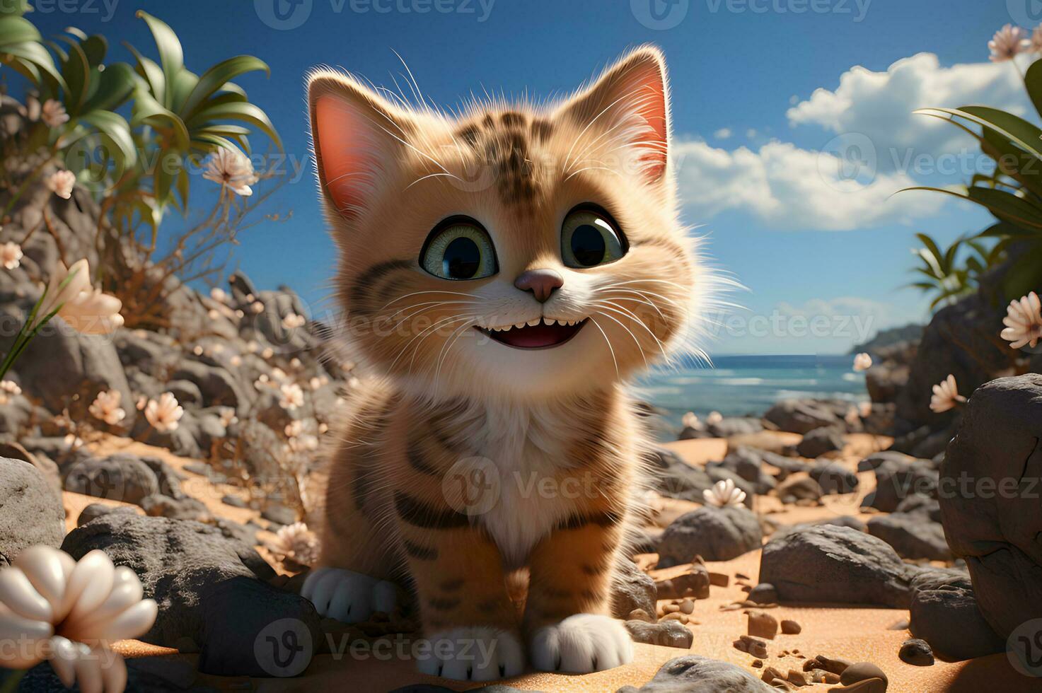 3d hacer de un gato explorador el playa foto