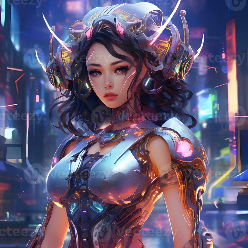 3d render of Mecha robot anime girl photo