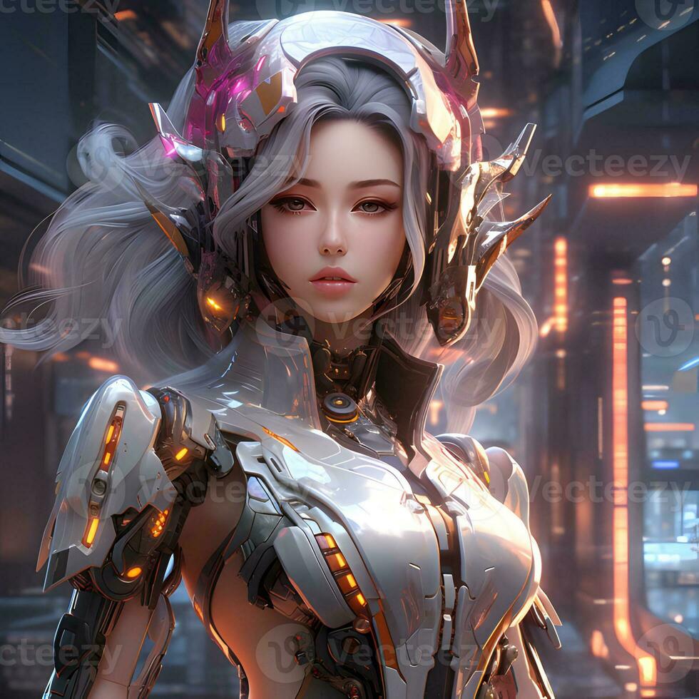3d render of Mecha robot anime girl photo