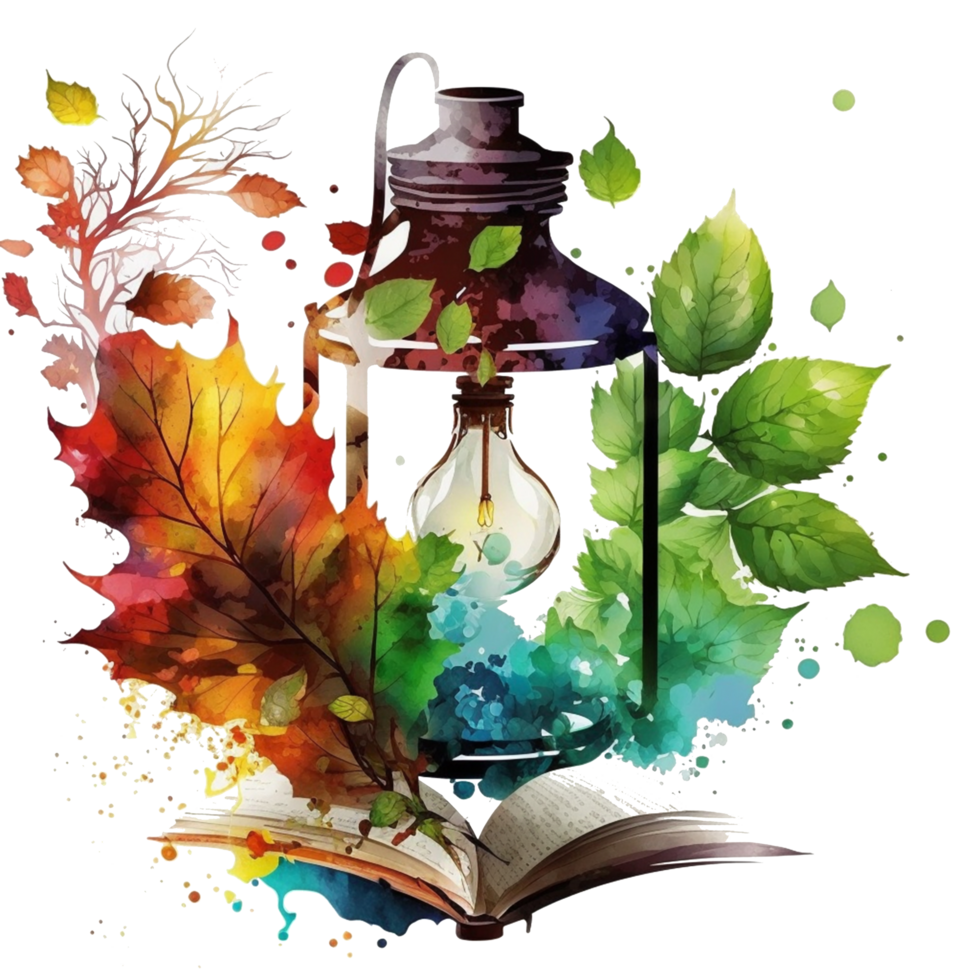 watercolor painting of ramadan lantern and book splash realistic free png, Ai Generative png