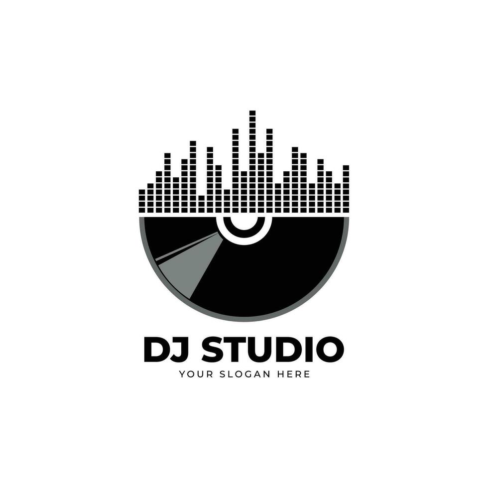 DJ estudio logo diseño ilustración con discos compactos vector