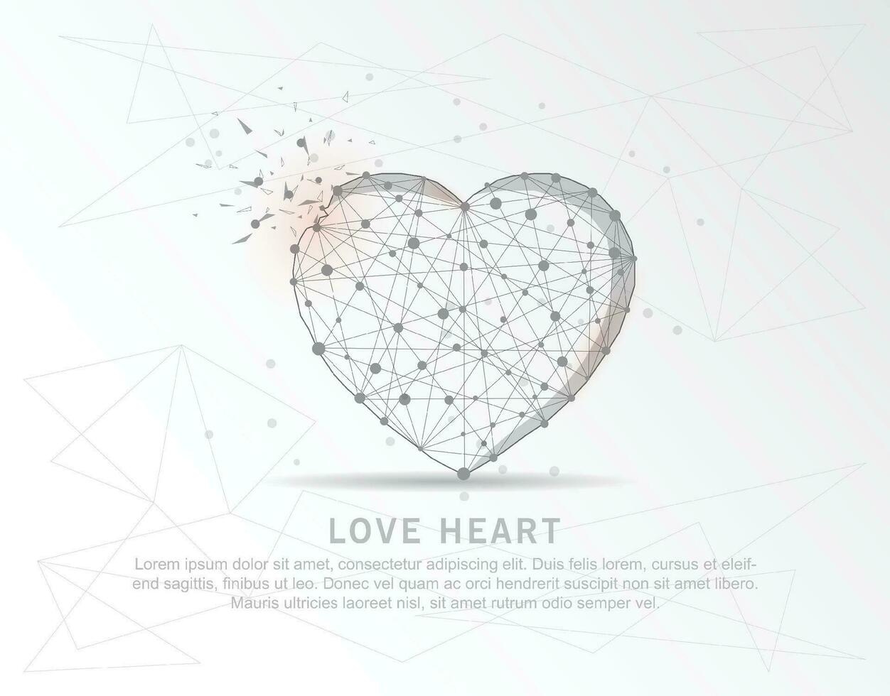 amor corazón resumen mezcla línea y composición digitalmente dibujado en el formar de roto un parte triángulo forma y dispersado puntos vector