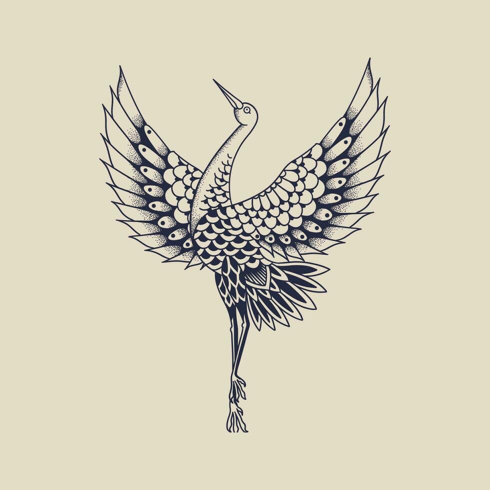 Monochrome Stork tattoo old school vector