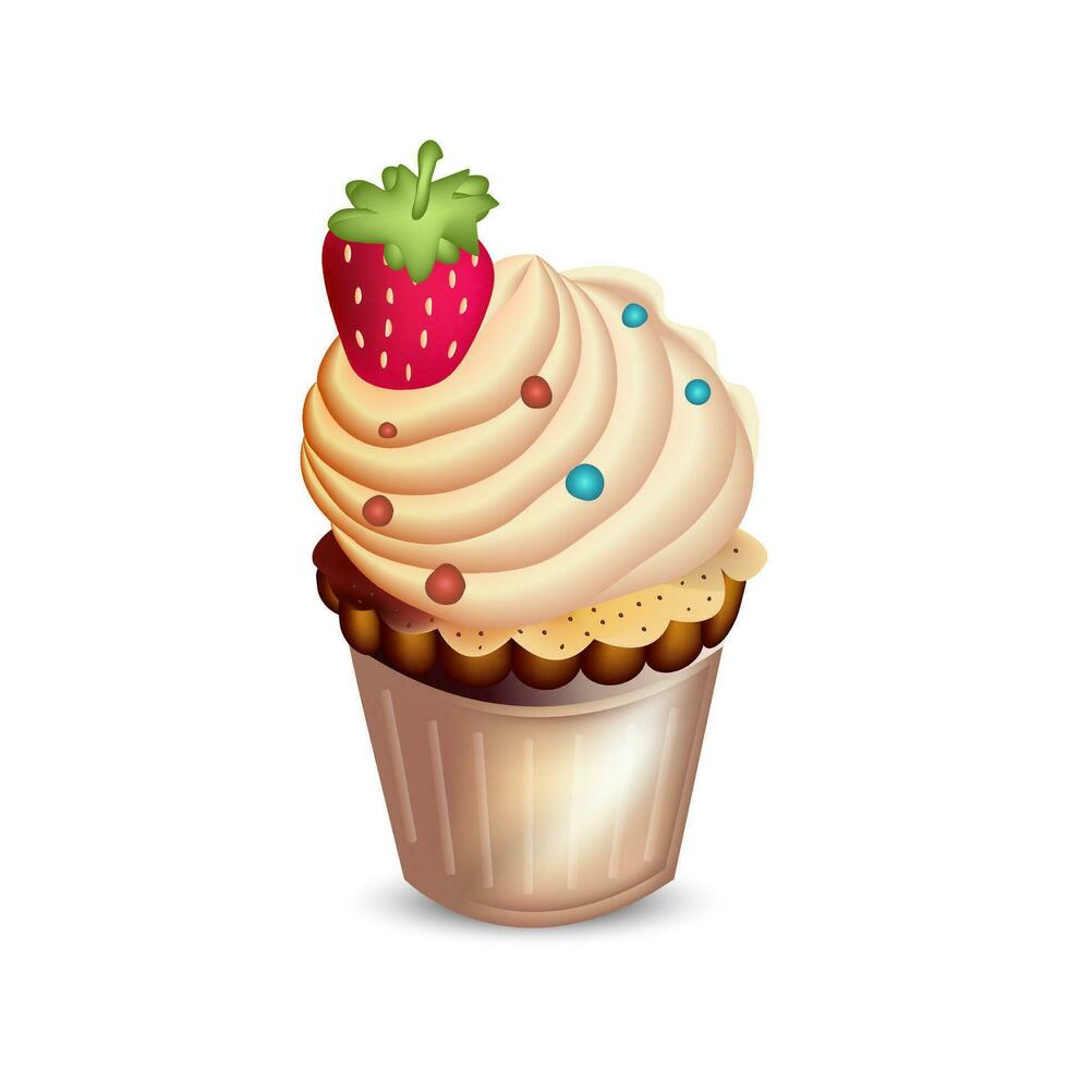 Strawberry cupcake on white background. Vector illustration EPS10.