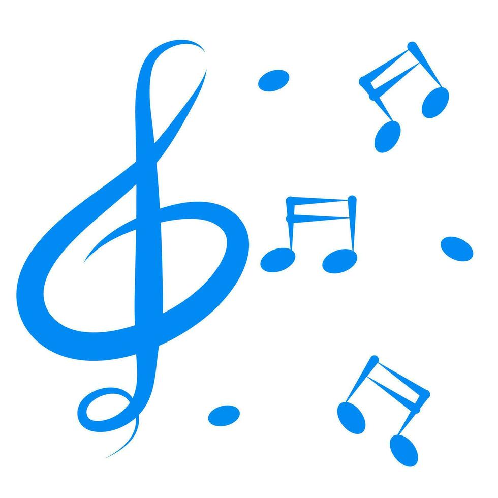 Set of blue music notes icons and violin key. Vector illustration