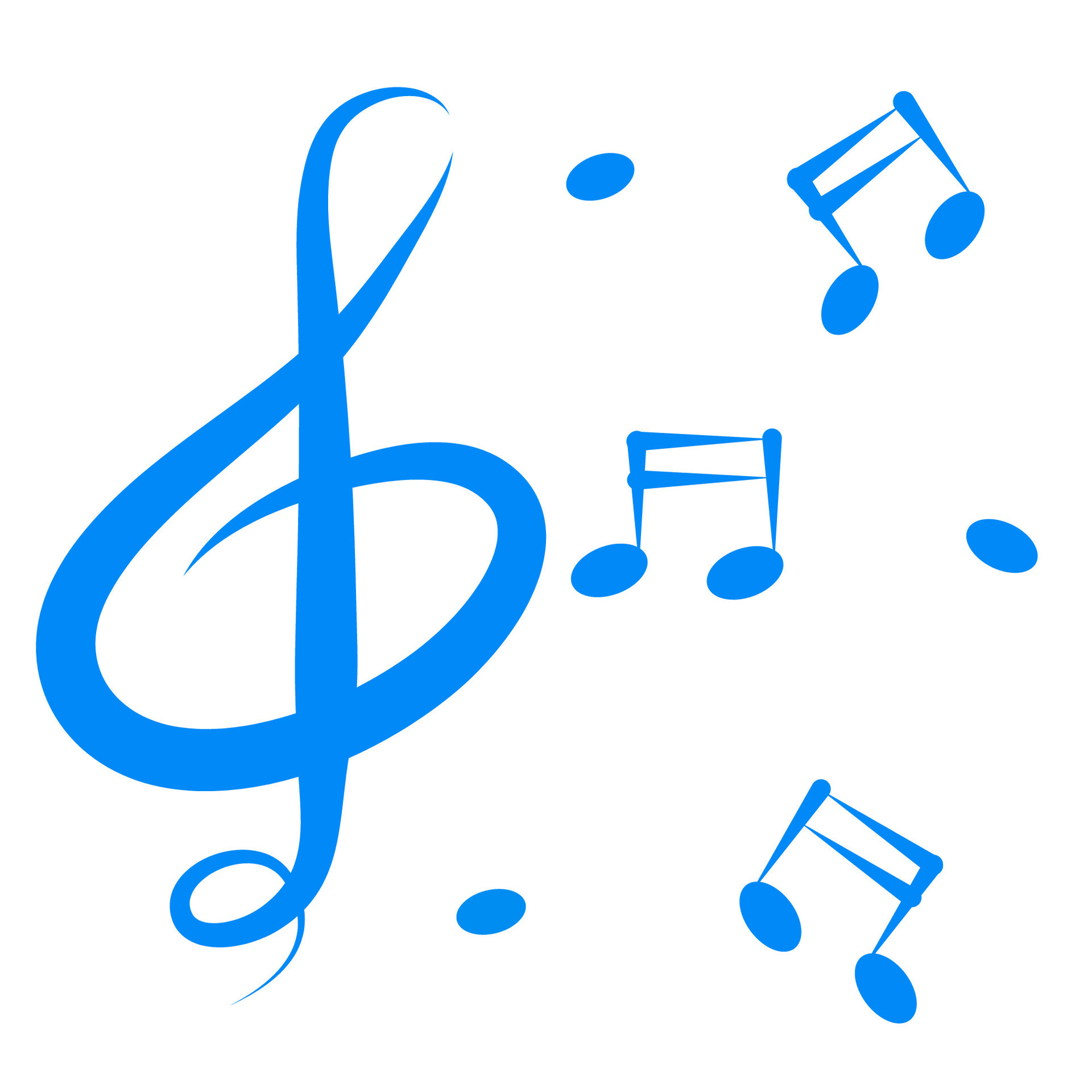 Set of blue music notes icons and violin key. Vector illustration