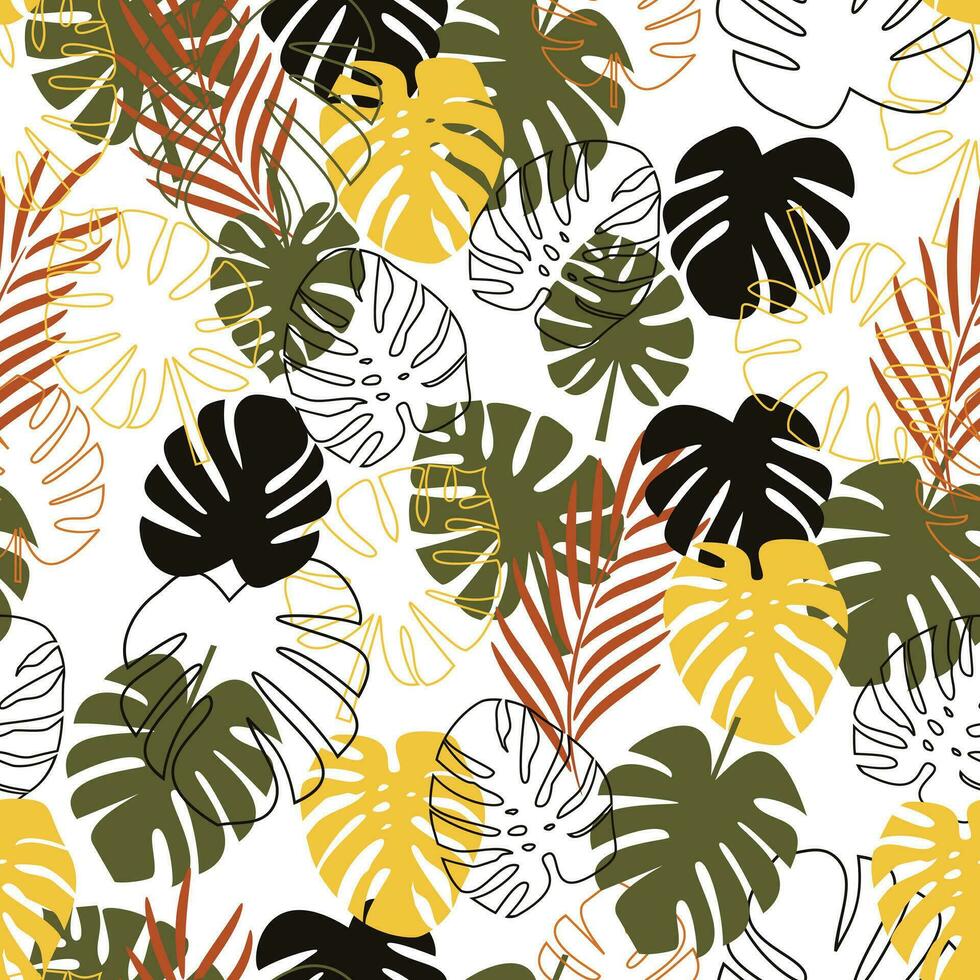 Seamlesss pattern tropical leaf. Monstera leaves seamless pattern vector