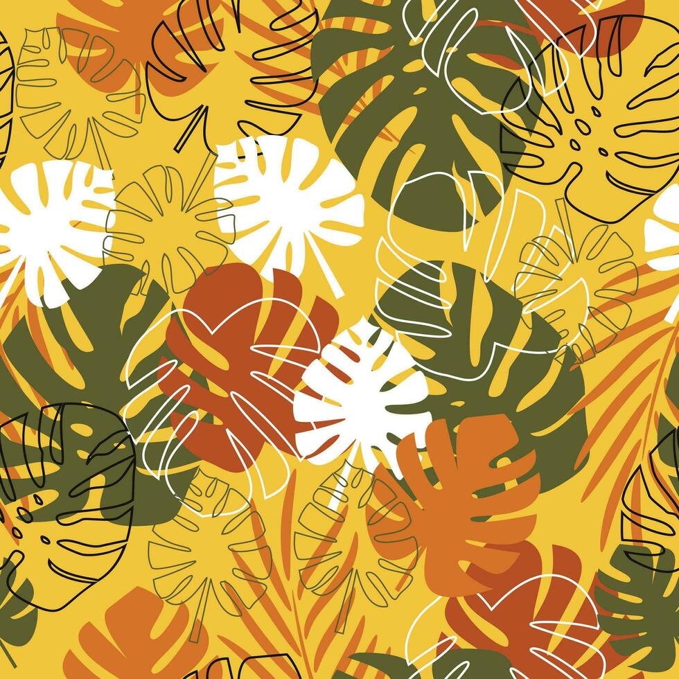 Seamlesss pattern tropical leaf. Monstera leaves seamless pattern vector