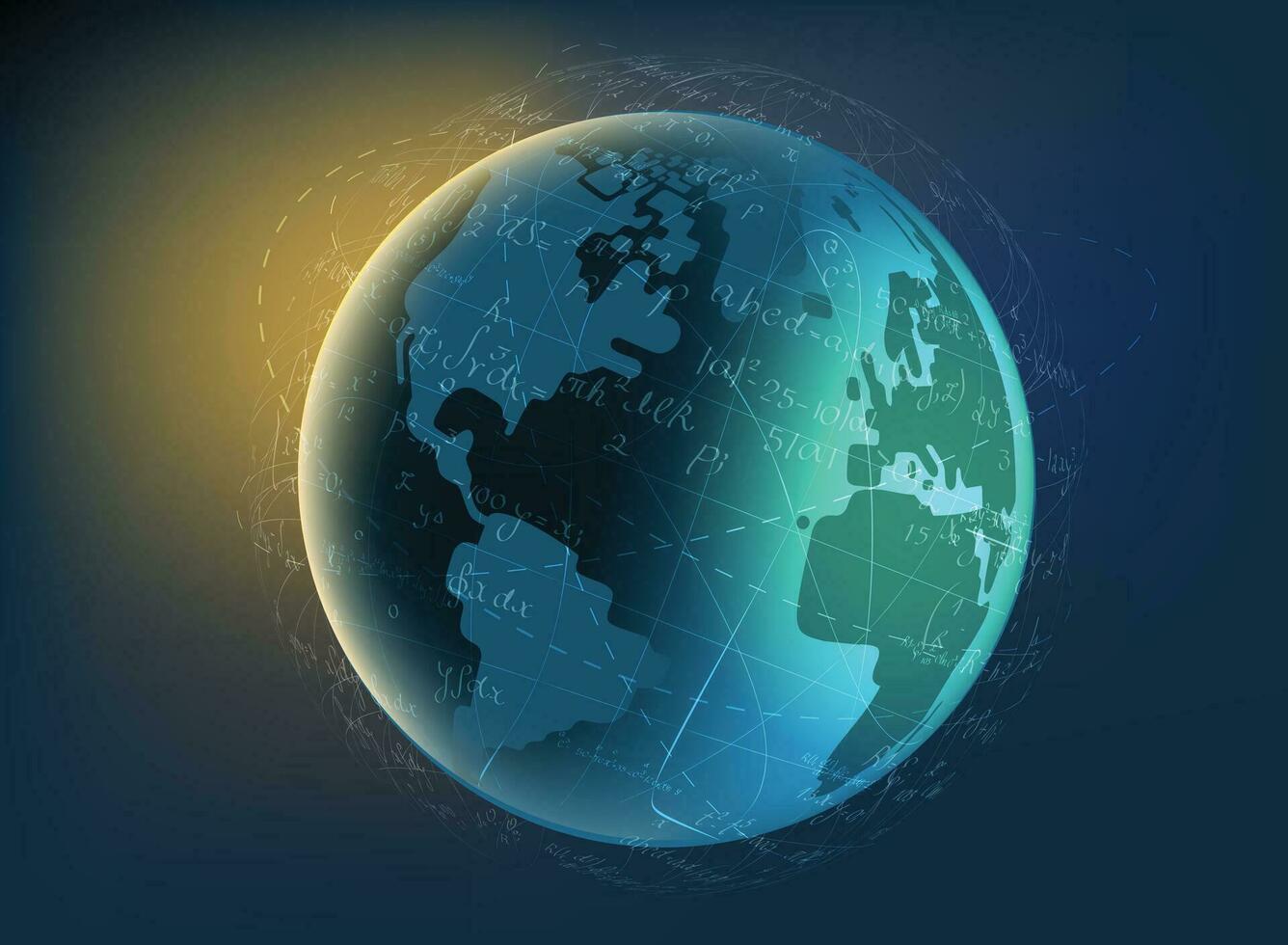 World of equations Futuristic global vector illustration