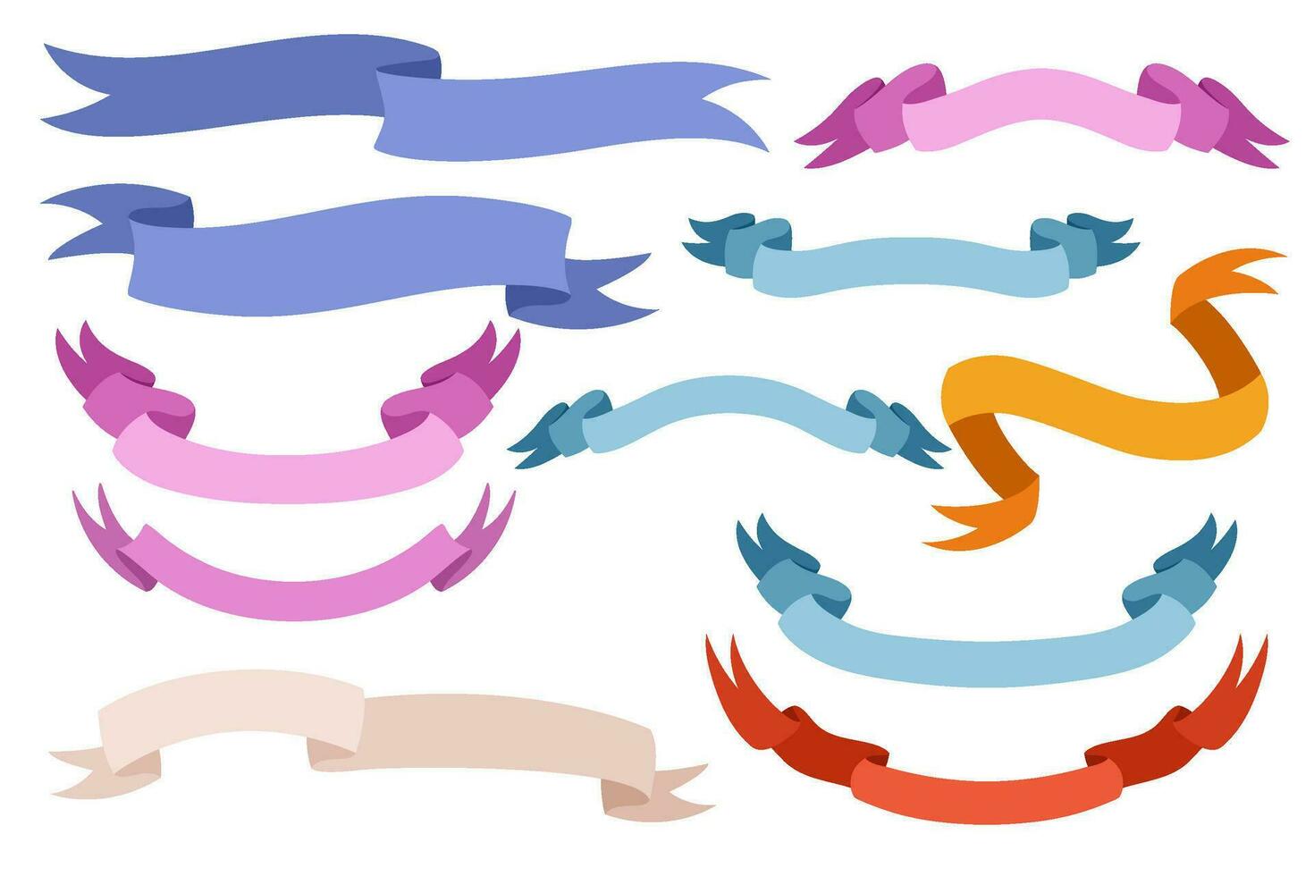 Hand drawn flat banner ribbon collection. Set of ol fashioned decorative  ribbons. vector
