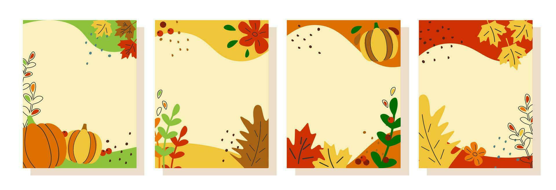 conjunto de resumen otoño antecedentes para social medios de comunicación cuentos. vistoso pancartas con otoño caído hojas y calabazas utilizar para evento invitación, descuento vale, publicidad. vector eps 10