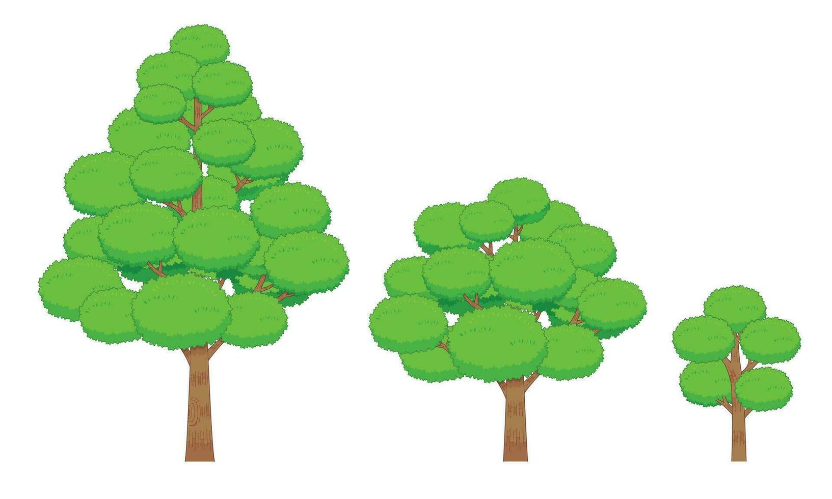 colección de arboles desde pequeño a grande verde árbol, Tres etapas de árbol crecimiento, vector ilustración