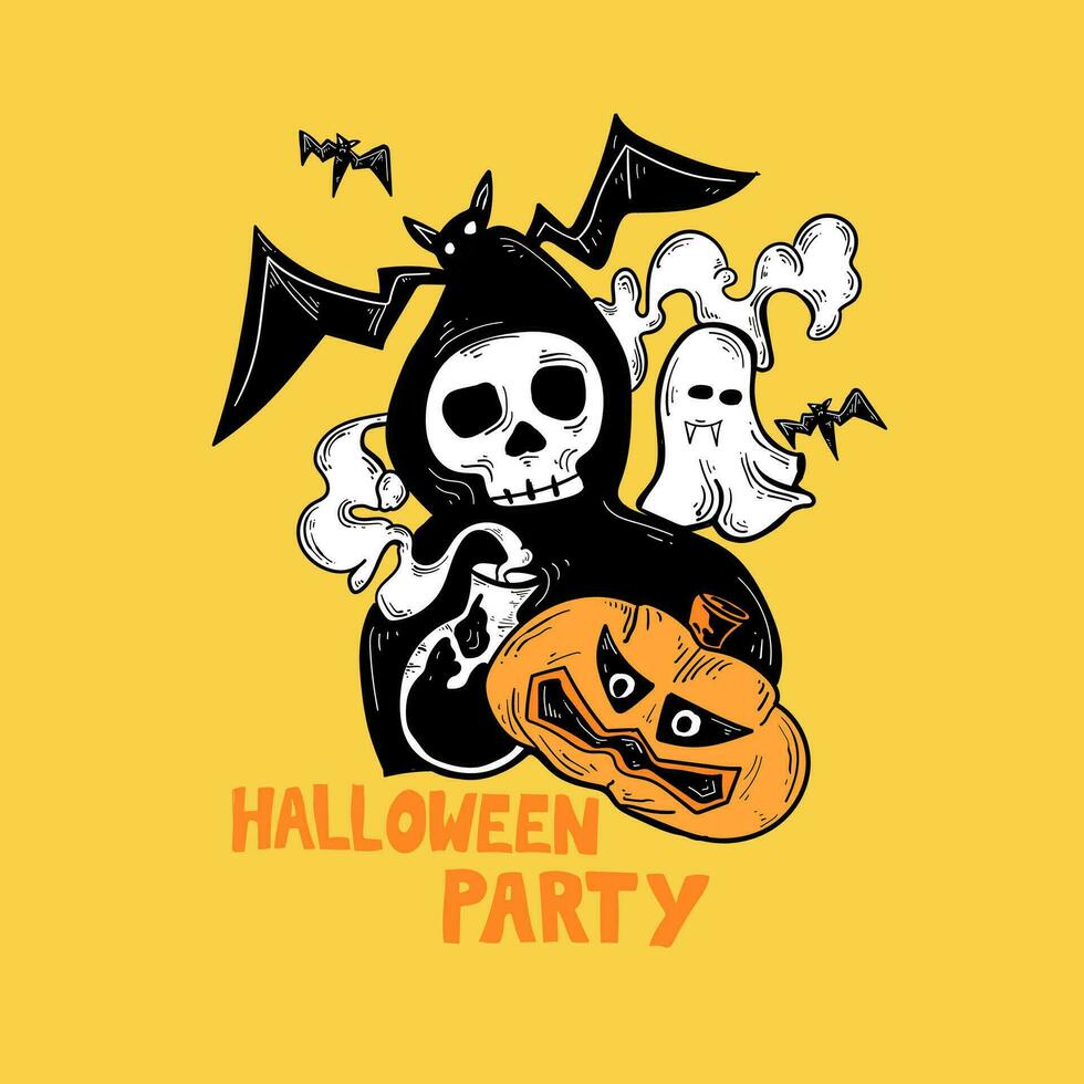 Halloween Party Hand Drawing Illustration Poster Design vector