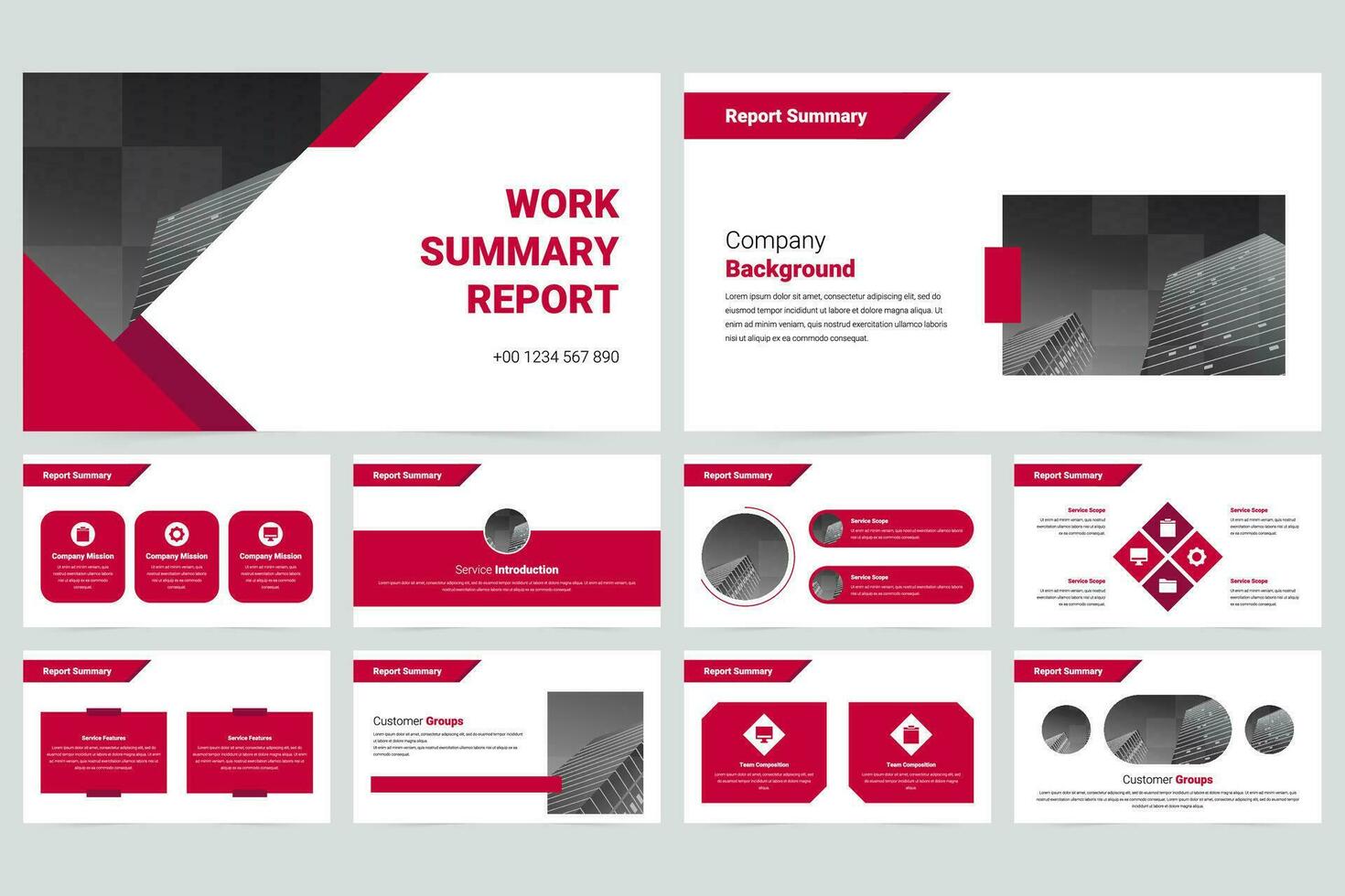 Red simple business work report slide presentation template vector