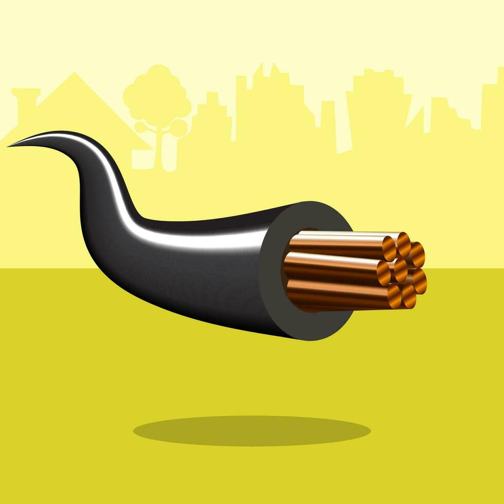 electrical copper wire on city background. vector