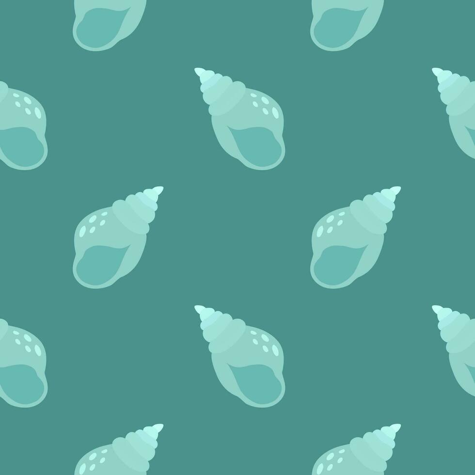 Seashells simple doodle seamless pattern. Turquoise summer beach sea background. Vector illustration