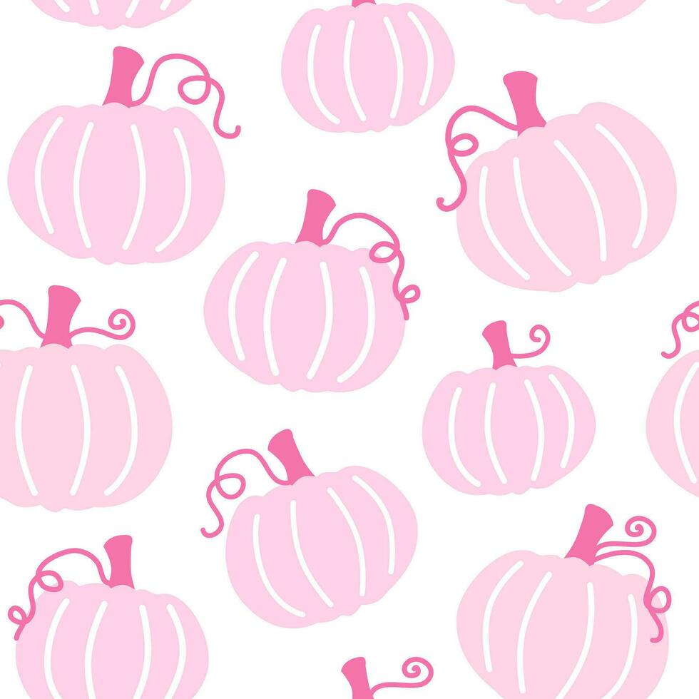 Seamless pattern doodle pink pumpkin on white background. Halloween, harvest, party pattern. vector