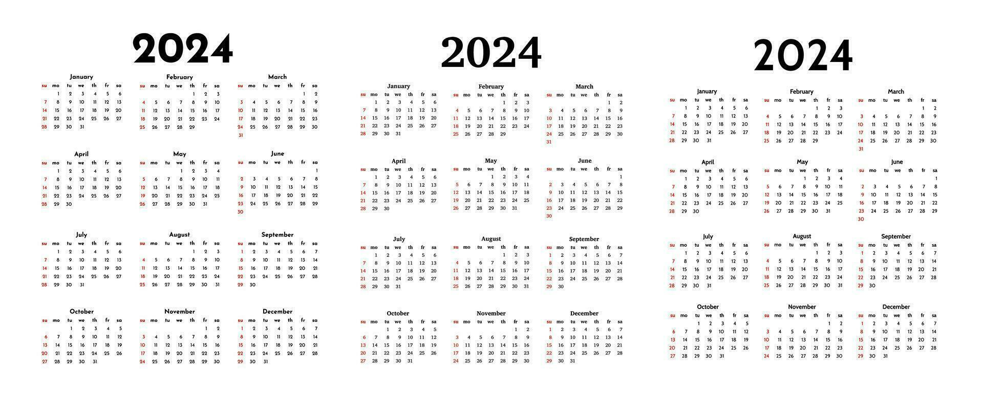 Calendar for 2024 isolated on a white background vector