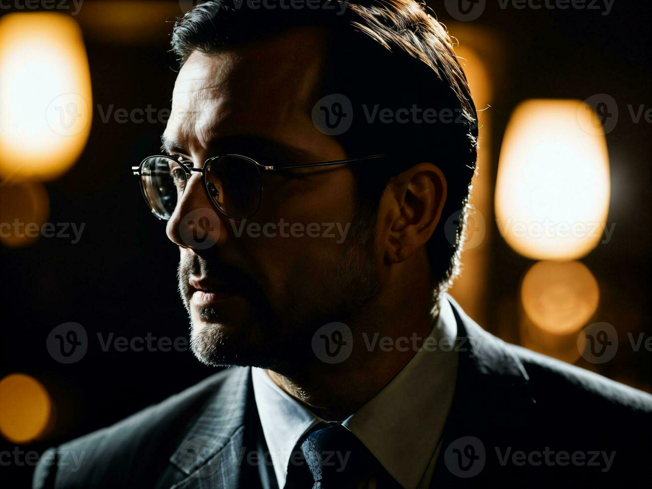 photo of serious detective man in crime scene, generative AI