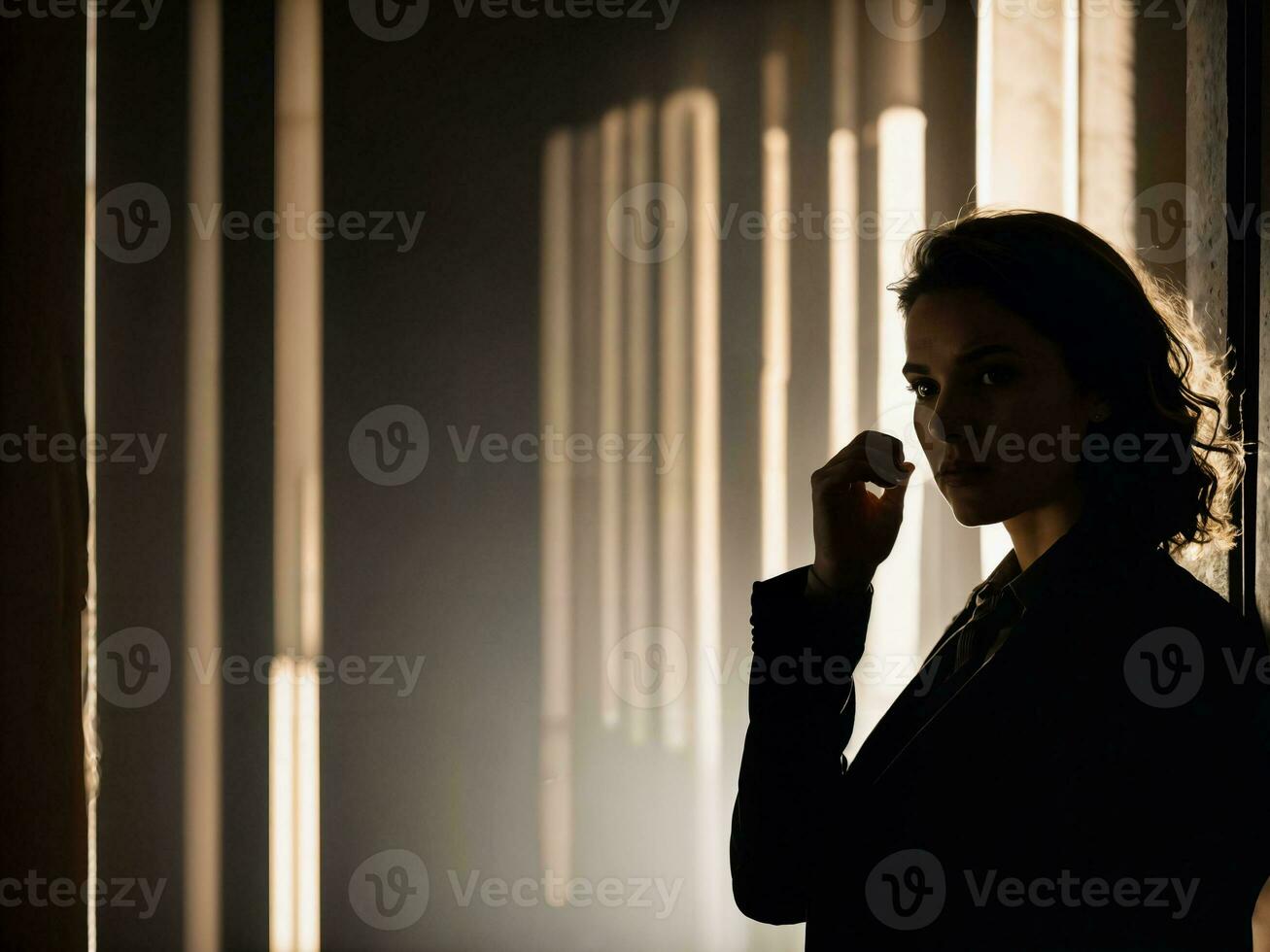 photo of serious detective woman in crime scene, generative AI