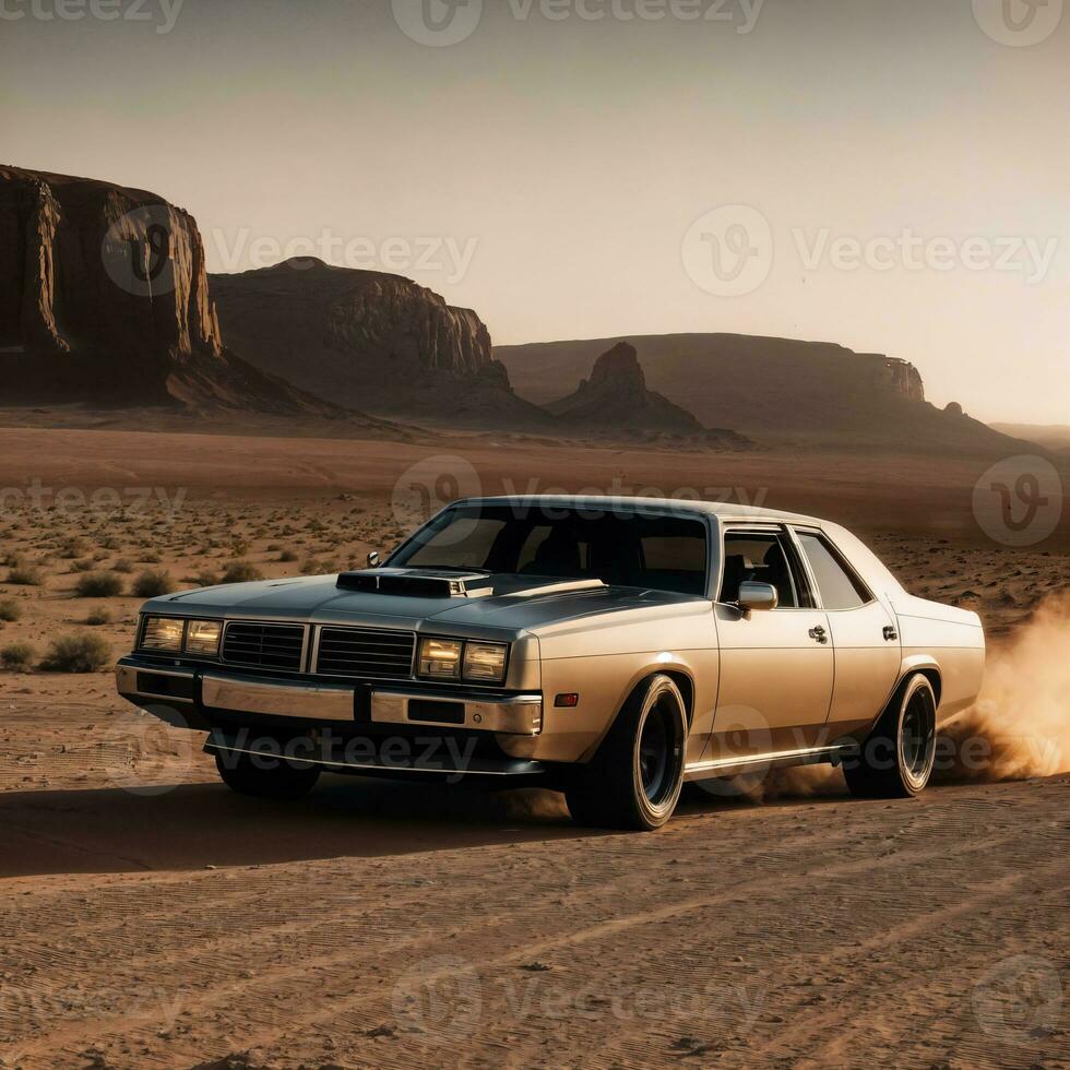 photo of car in hot sand desert, generative AI