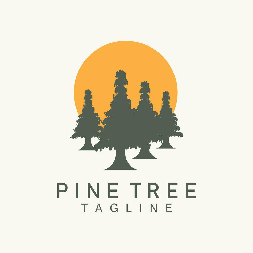 Pine Tree Logo, Vector Design Illustration Template Evergreen Tree Vintage Silhouette Forest