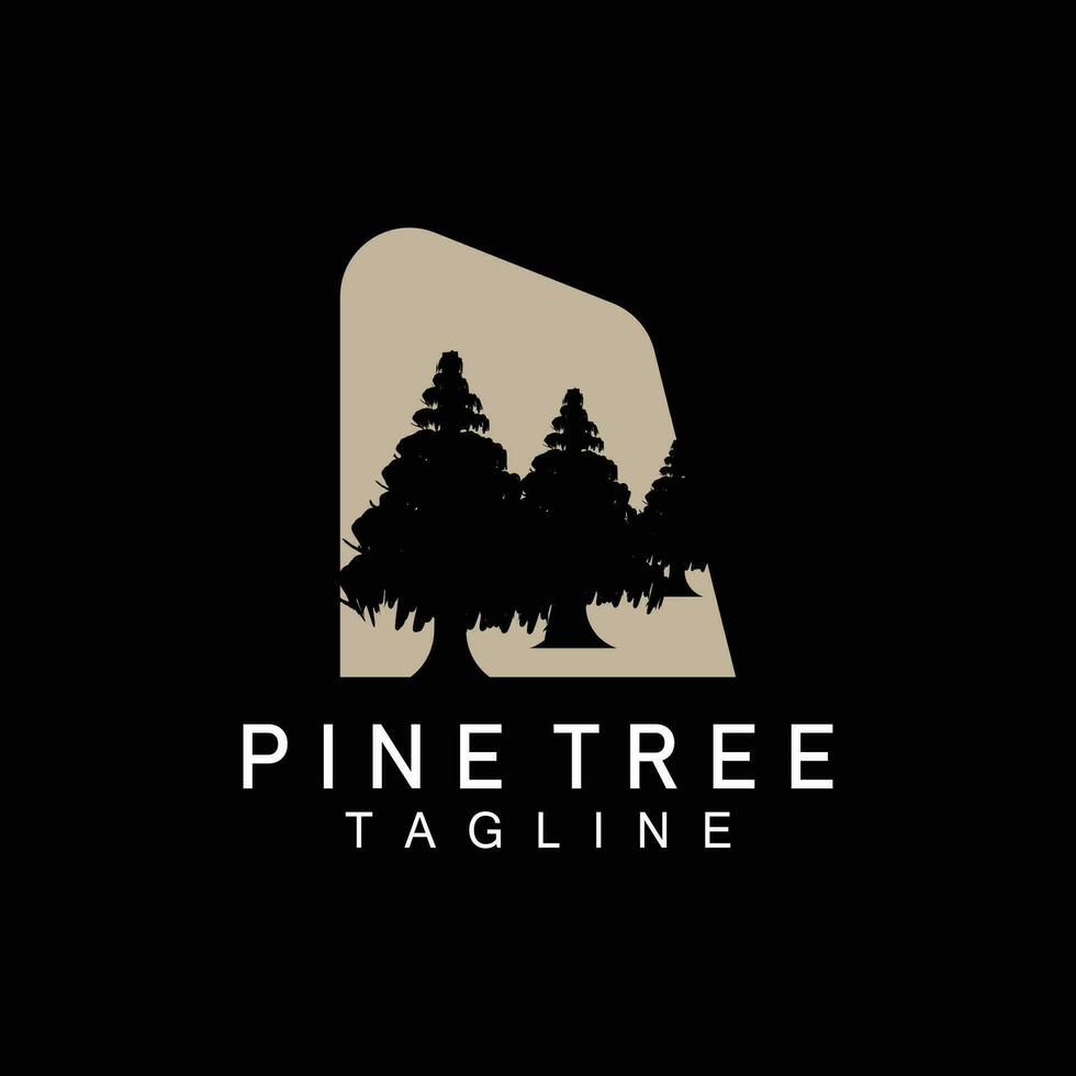 Pine Tree Logo, Vector Design Illustration Template Evergreen Tree Vintage Silhouette Forest