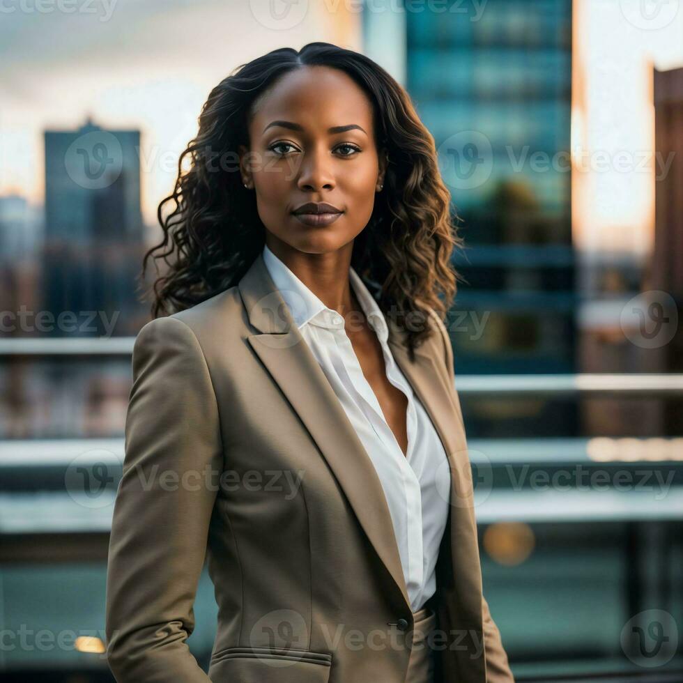 photo of smart african woman with black business suit at big modern ...