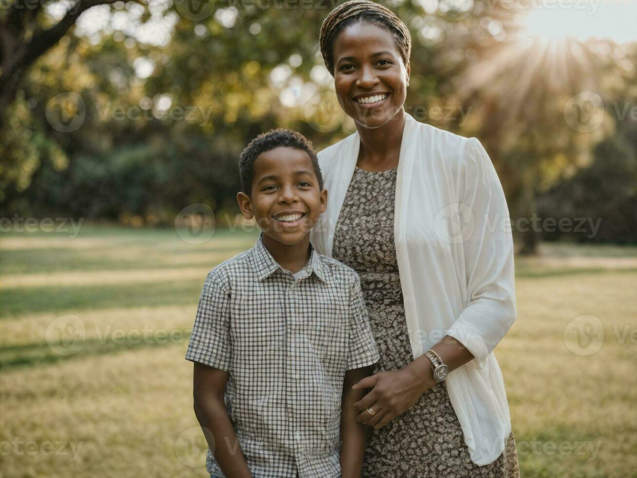 foto de contento familia negro madre y hijo, generativo ai