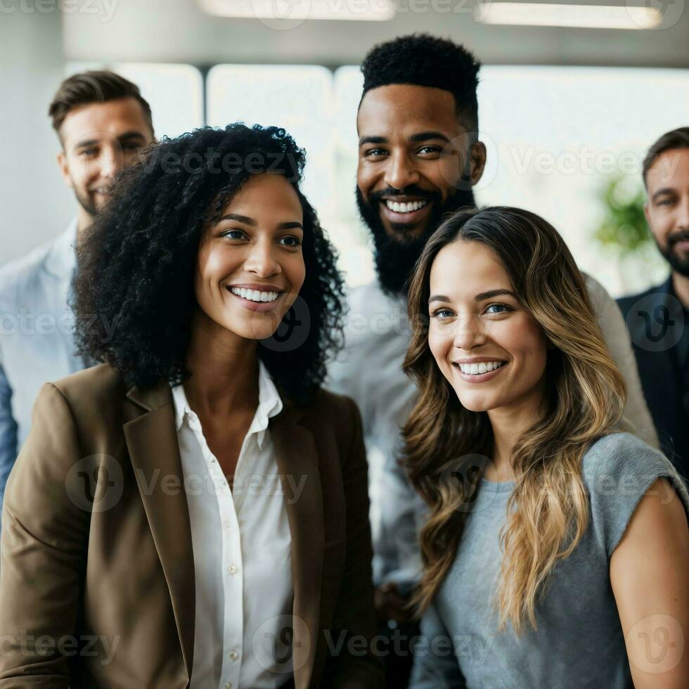 grupo de contento trabajando personas a el oficina, generativo ai foto