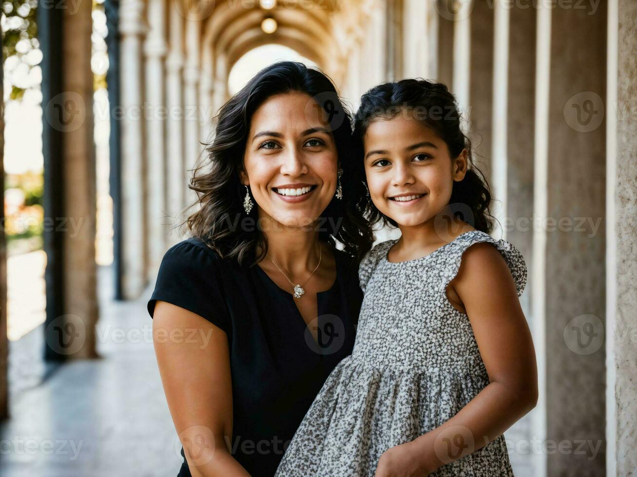 photo of happy family mother and daughter, generative AI