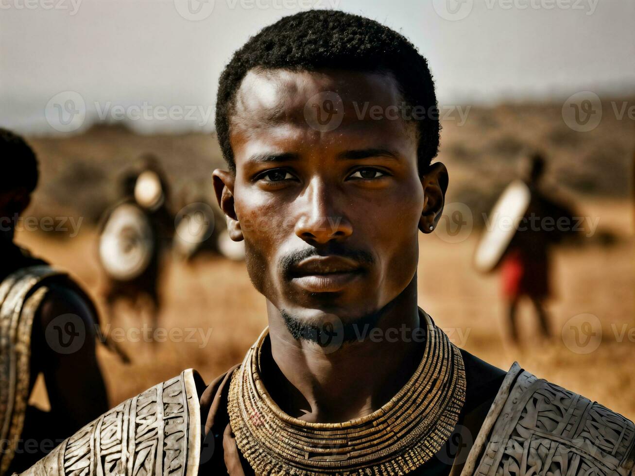 photo of african man tribal warriors with armor, generative AI