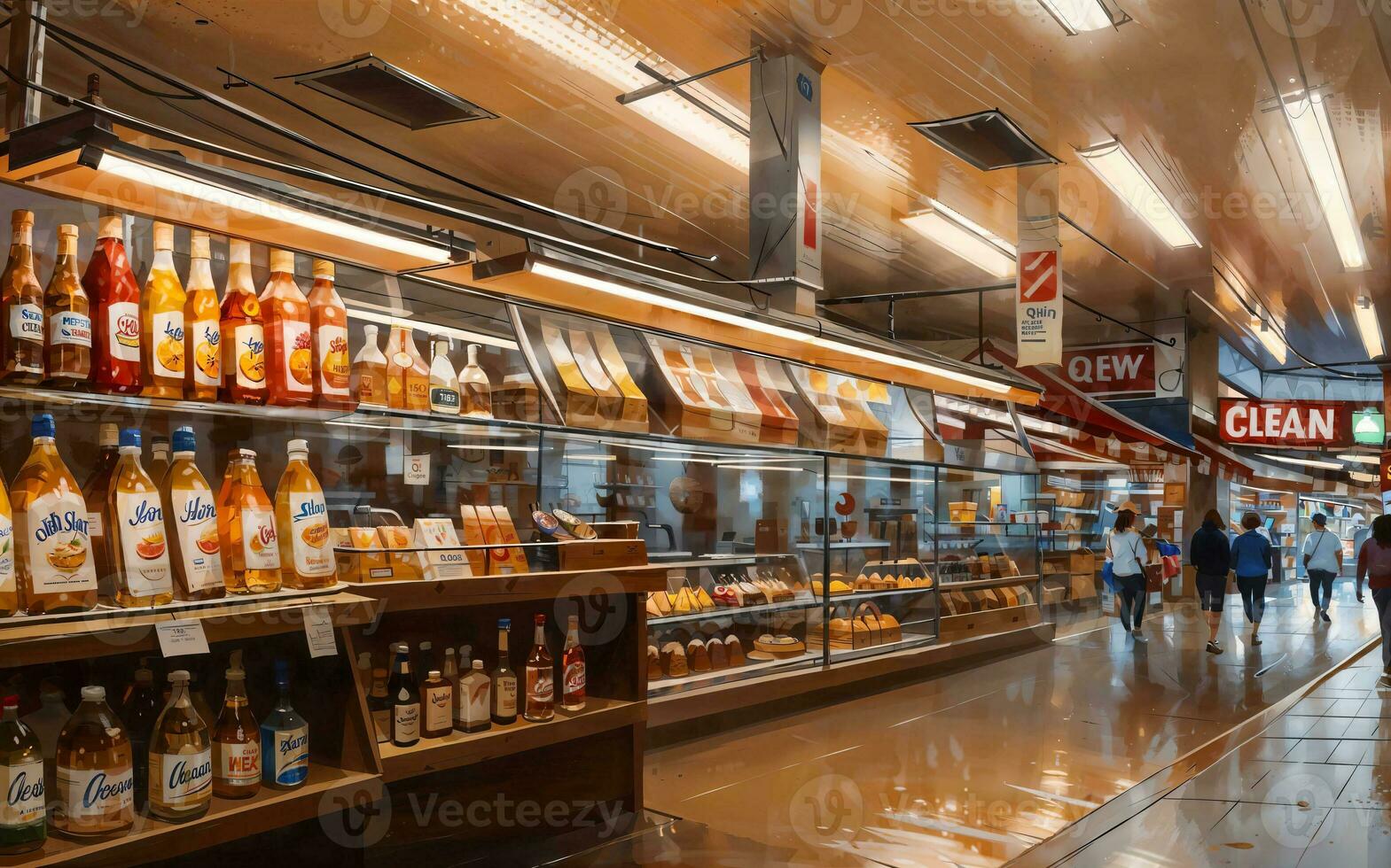 illustration digital art drawing of store shop market, generative AI photo