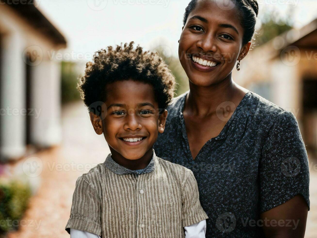 photo of happy family black mother and son, generative AI