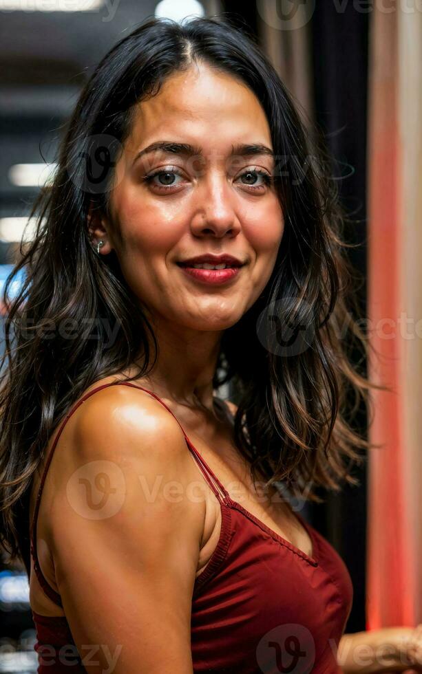 photo of working happy woman at house resident , generative AI
