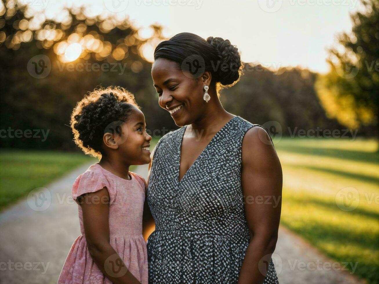 photo of happy family black mother and daughter, generative AI