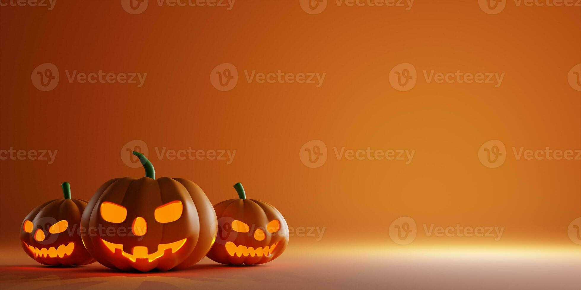 3d Rendering. Design for Halloween banner with pumpkin on orange background. With copy space. photo