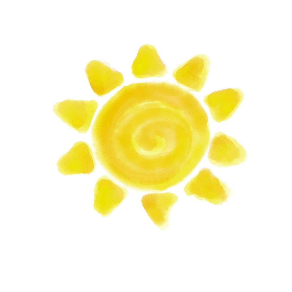 Cute sun watercolor isolated on white background vector illustration.