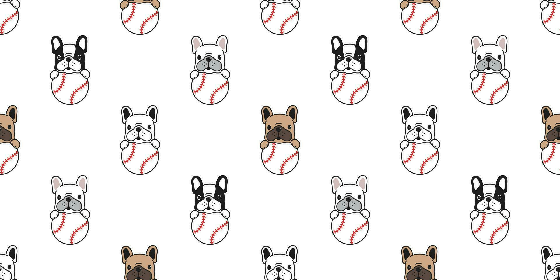 Dog seamless pattern french bulldog vector baseball tennis ball paw bone footprint head puppy pet scarf isolated tile background repeat wallpaper cartoon illustration