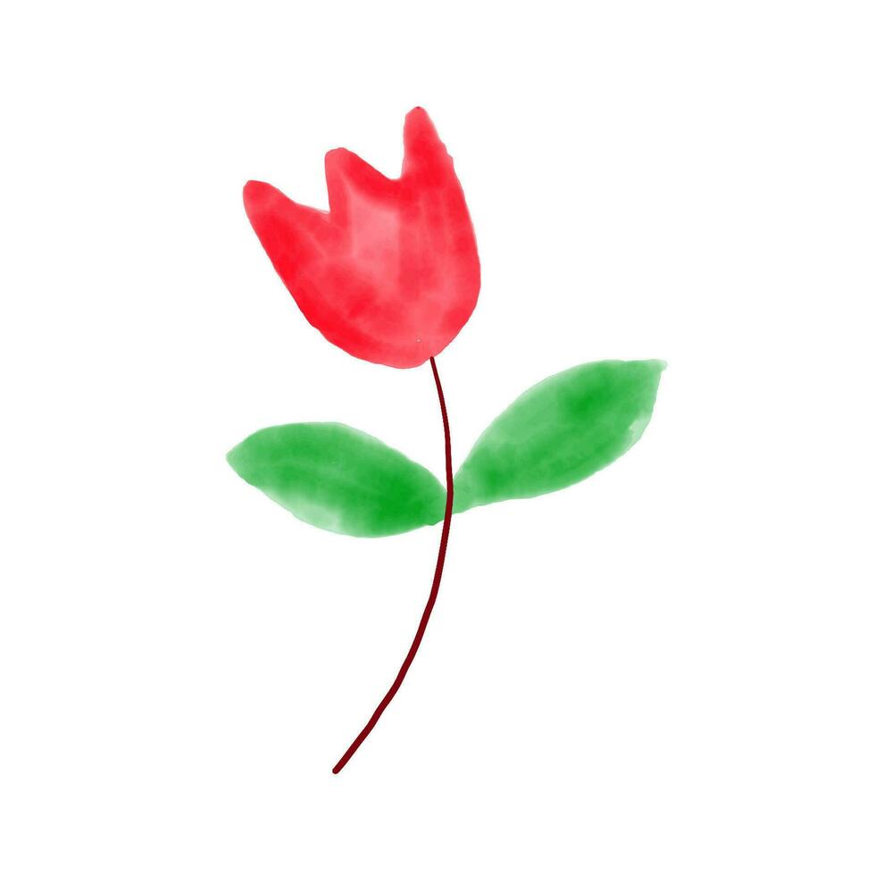 Cute red flower watercolor isolated on white background vector illustration.