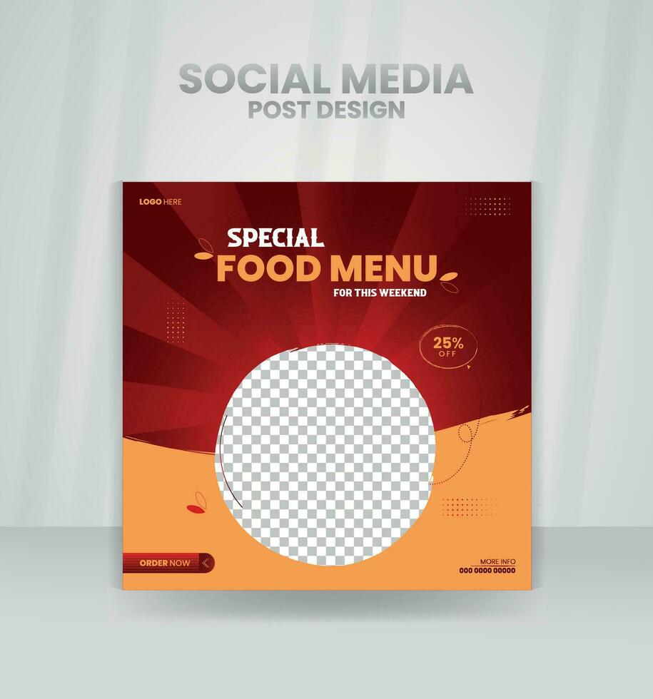 Food menu social media post. square banner template design for food post. Suitable for Social Media Post restaurant and culinary digital Promotion. Layout design for marketing on social media. vector