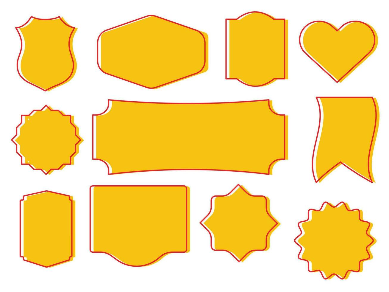 set of yellow and outline red blank badge shape illustration. vector