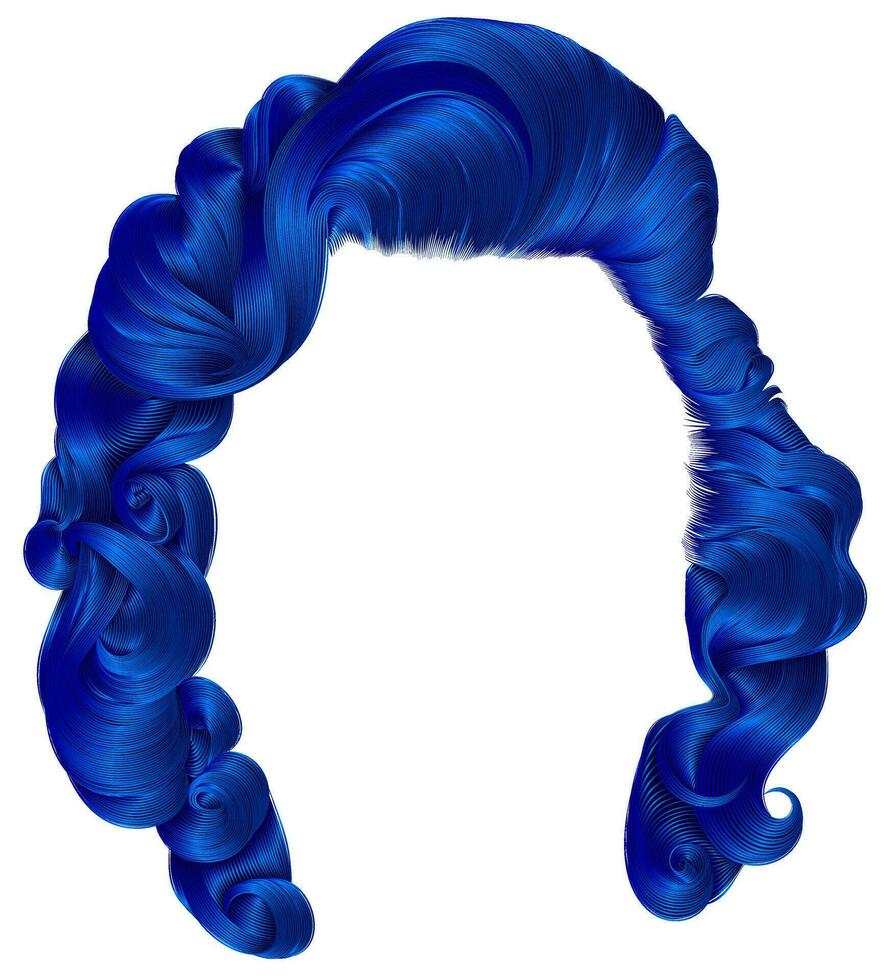 trendy woman hairs dark blue colors . beauty fashion . retro style curls . realistic 3d . vector