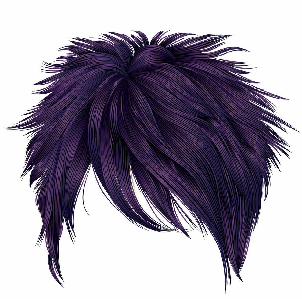 trendy woman short  hairs  purple  colors . fringe . fashion beauty style . realistic  3d . vector
