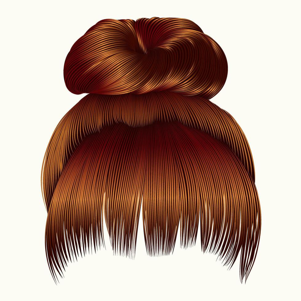 bun  hairs with fringe Red redhead ginger colors . women fashion beauty style . vector
